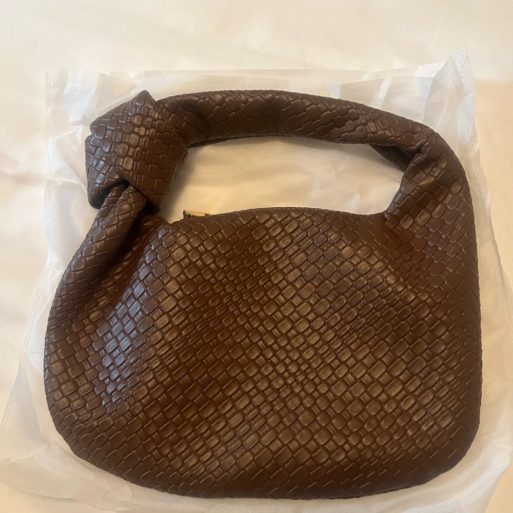 Brown Woven Leather Hobo Bag